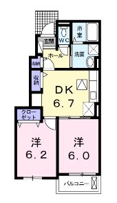 ＪＲ福塩線 上戸手駅 徒歩10分 2階建 築8年の間取り写真