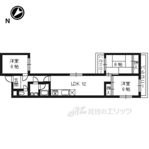 京都市西京区大枝沓掛町のマンションの間取り