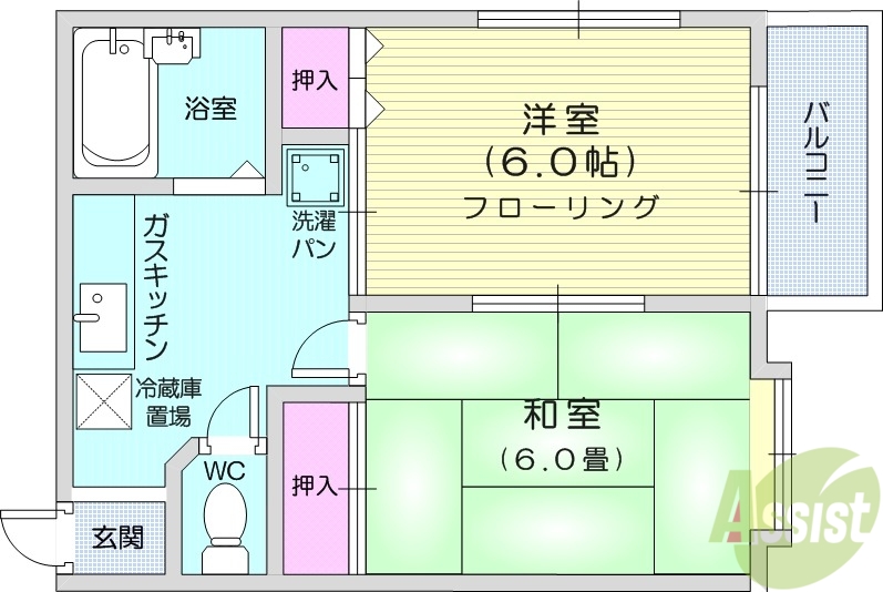 仙台市青葉区荒巻本沢のアパートの間取り