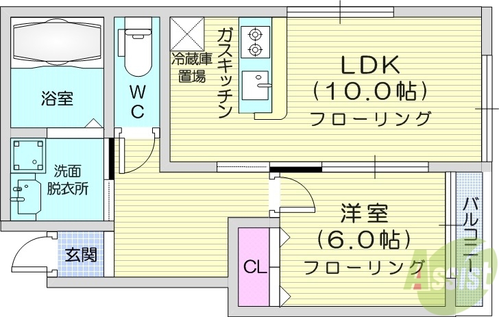 仙台市宮城野区鶴ケ谷のアパートの間取り