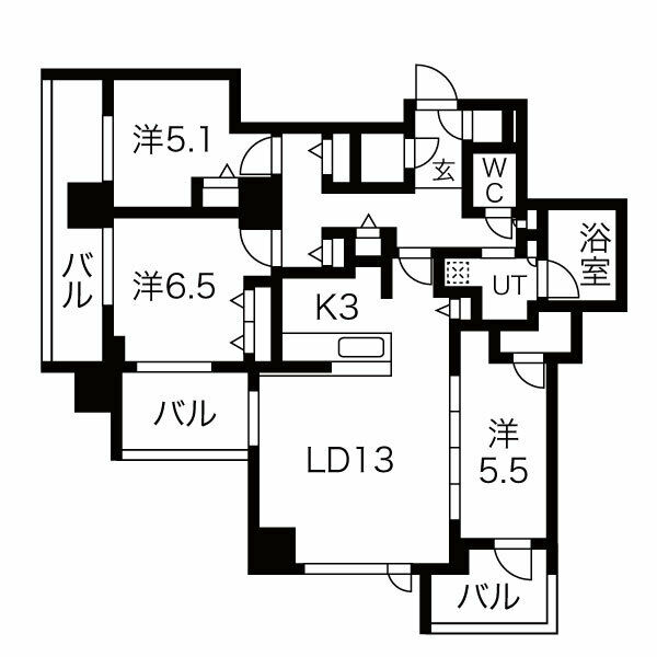 札幌市西区琴似一条のマンションの間取り