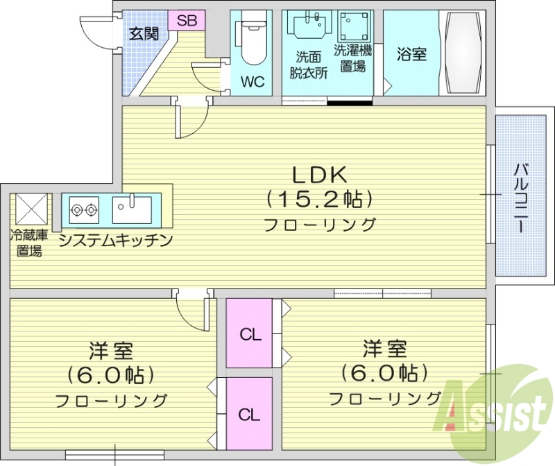 札幌市東区北三十条東のマンションの間取り