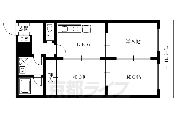 京都市左京区北白川久保田町のマンションの間取り