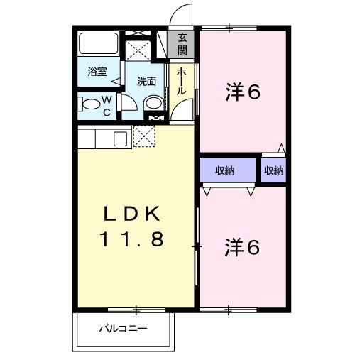 岡山市北区牟佐のアパートの間取り