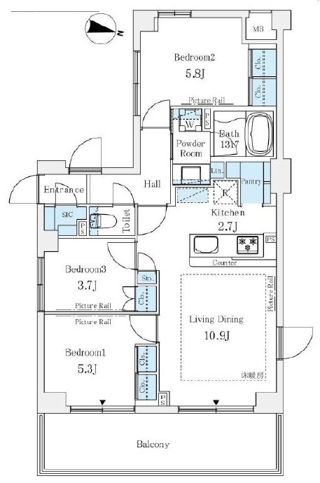 港区赤坂のマンションの間取り