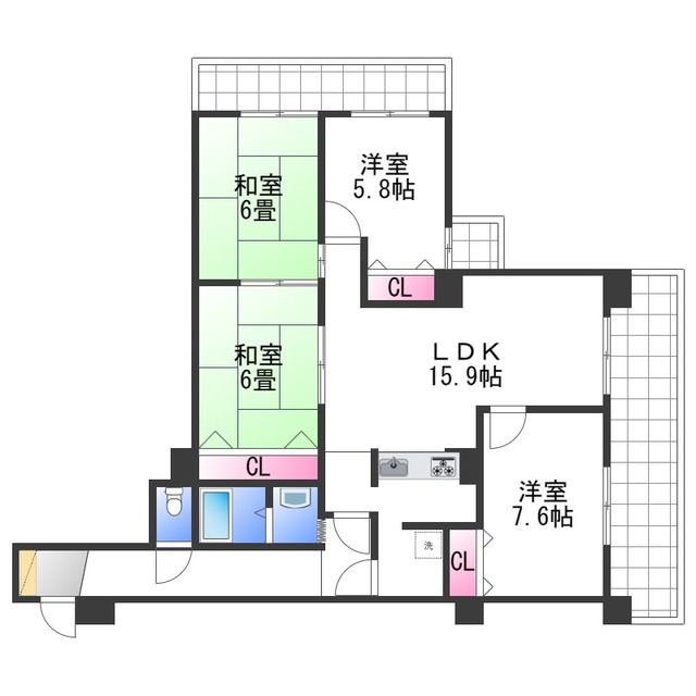 泉佐野市上町のマンションの間取り