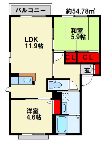 三洋タウン岡垣 D棟の間取り