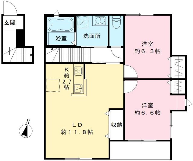 神戸市東灘区岡本のアパートの間取り