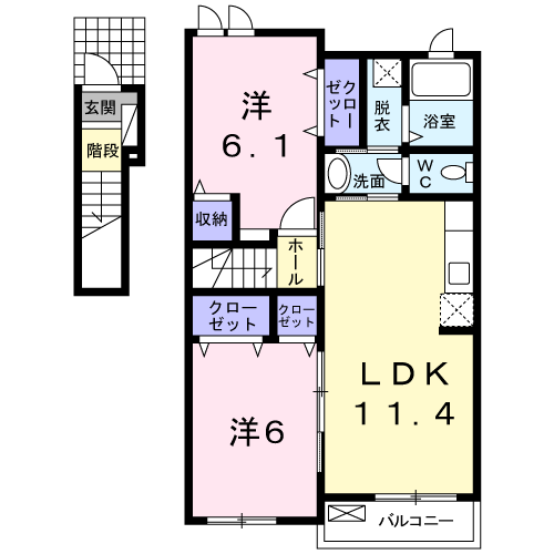 熊本市南区富合町小岩瀬のアパートの間取り