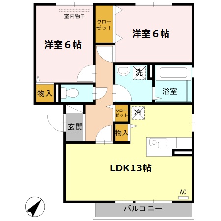 福山市神辺町大字新湯野のアパートの間取り