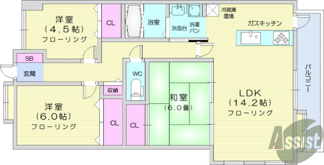 仙台市青葉区国見のマンションの間取り