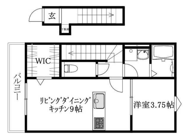 松山市高岡町のアパートの間取り