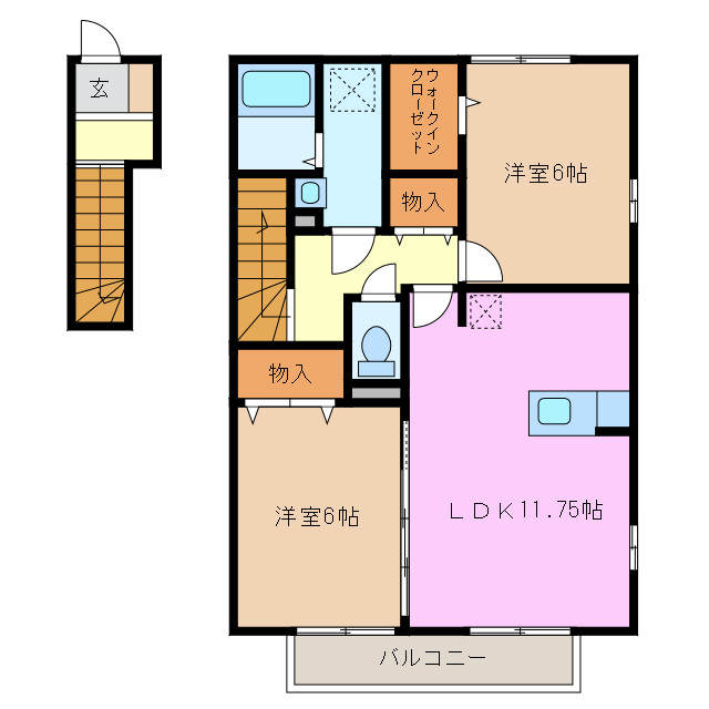 鈴鹿市弓削のアパートの間取り