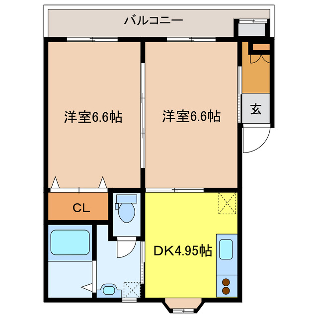 宇部市大字東須恵のアパートの間取り