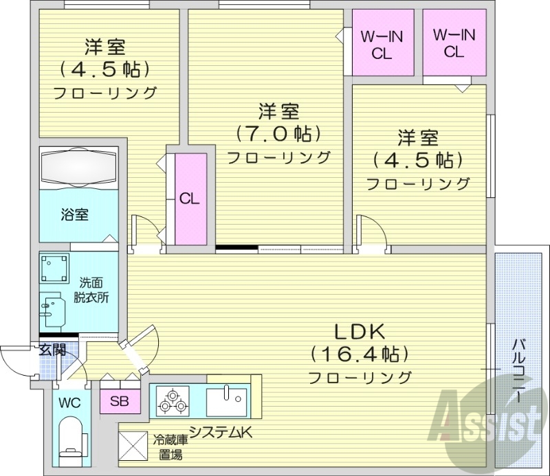 札幌市白石区南郷通のマンションの間取り