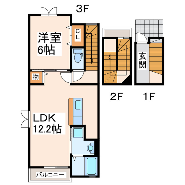 熊本市南区江越のアパートの間取り