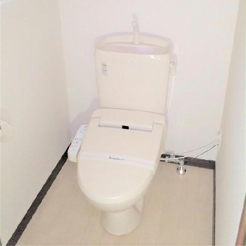 トイレ　シャワータイプのノズル付きで鏡裏は全て収納スペース