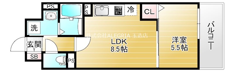 近鉄大阪線 今里駅 徒歩13分 10階建 築2年の間取り写真