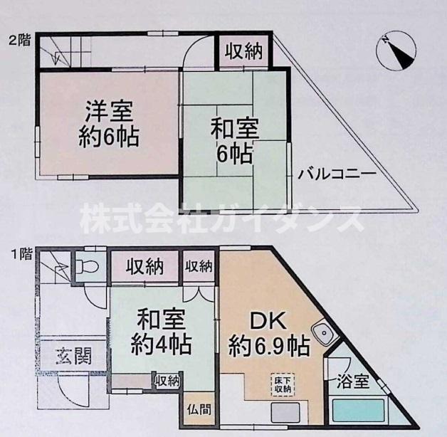 近鉄南大阪線 恵我ノ荘駅 徒歩12分 2階建 築41年の間取り写真