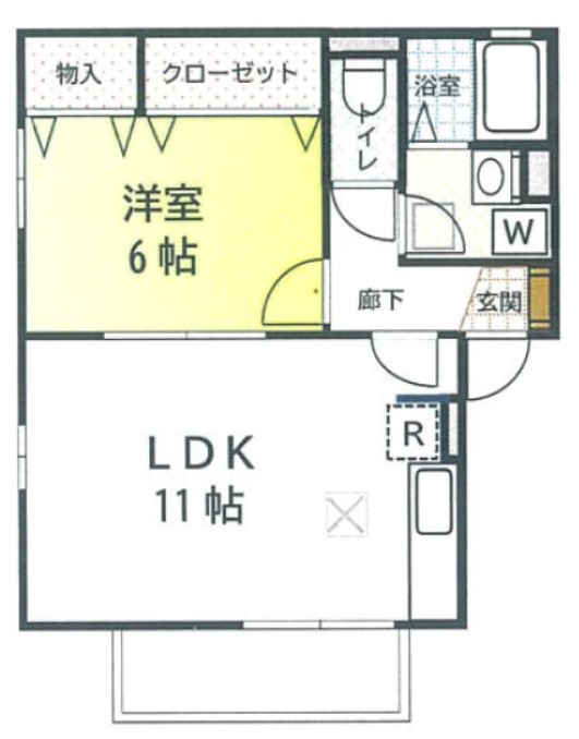 岡山市中区西川原のアパートの間取り