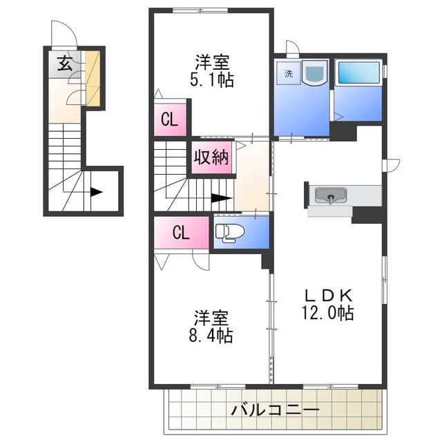 和歌山市和歌川町のアパートの間取り