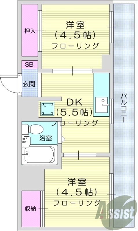 仙台市太白区八本松のマンションの間取り