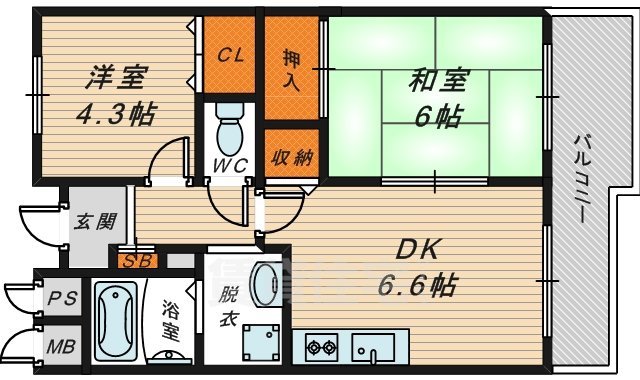 大阪市城東区中央のマンションの間取り