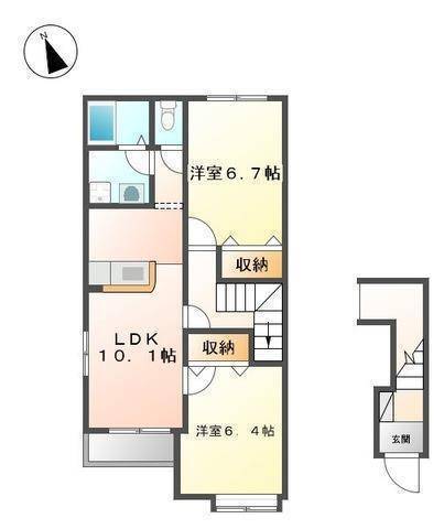 松山市ひばりケ丘のアパートの間取り