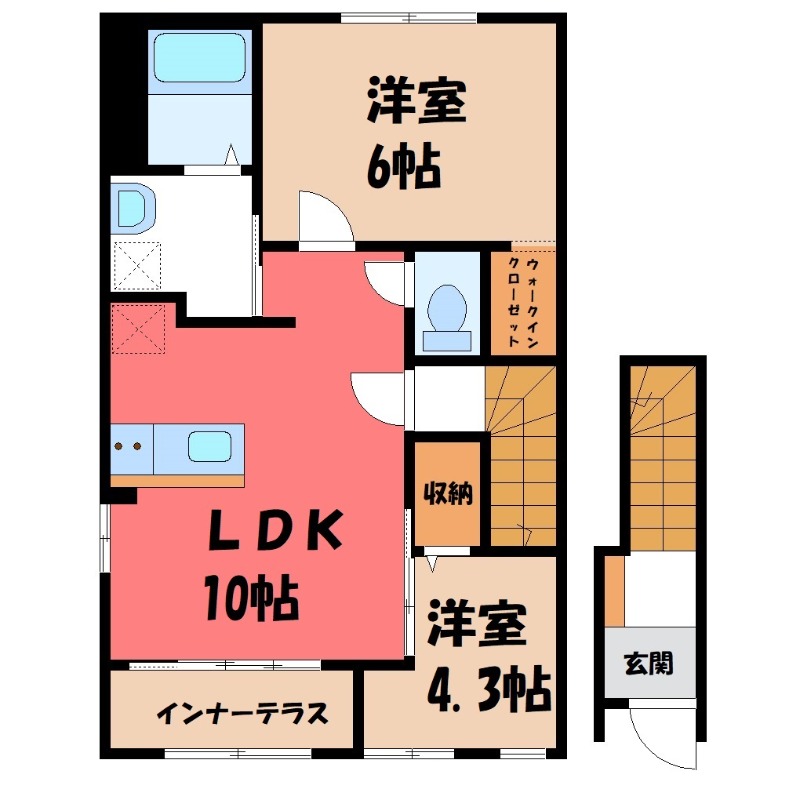 宇都宮市末広のアパートの間取り