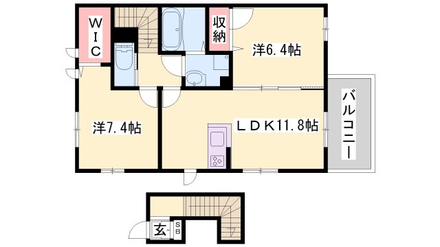 姫路市網干区和久のアパートの間取り