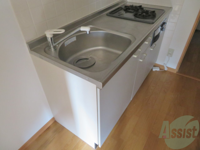 キッチン　十分な大きさのキッチンですね。２口コンロも置けます。