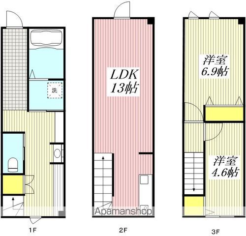 多摩都市モノレール 柴崎体育館駅 徒歩8分 3階建 築1年の間取り写真