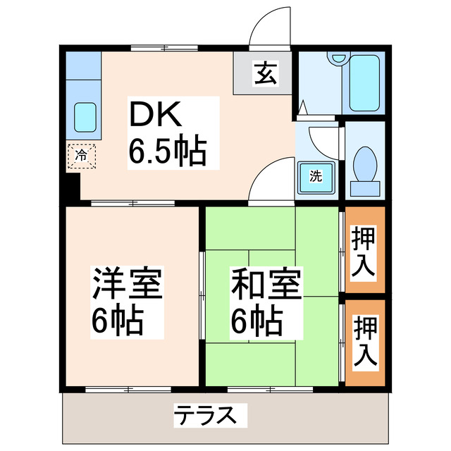 熊本市北区武蔵ケ丘のアパートの間取り