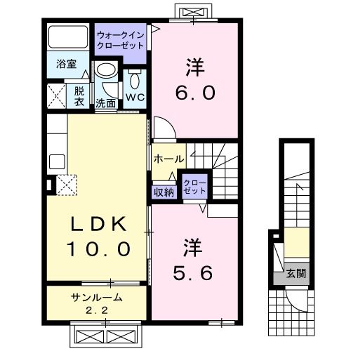 新潟市西区五十嵐２の町のアパートの間取り