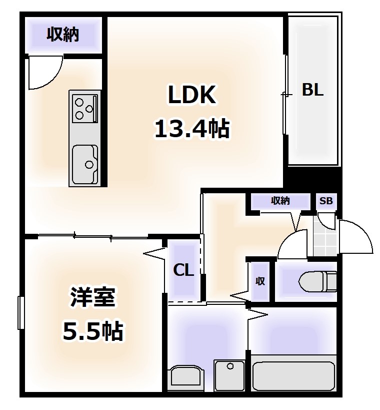 大阪市阿倍野区北畠のアパートの間取り