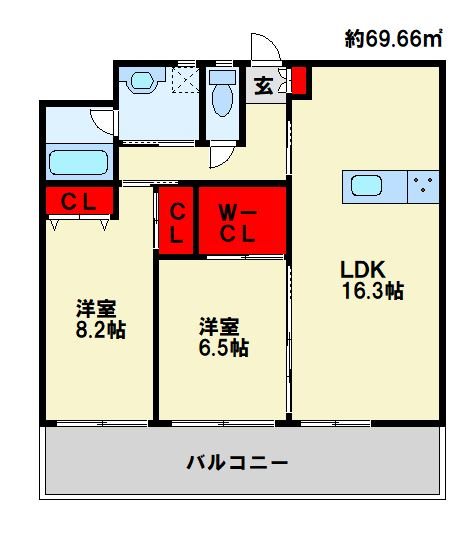 北九州市小倉北区朝日ケ丘のマンションの間取り