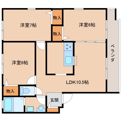 奈良市押熊町のアパートの間取り