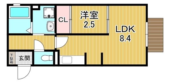 大阪市鶴見区焼野のアパートの間取り