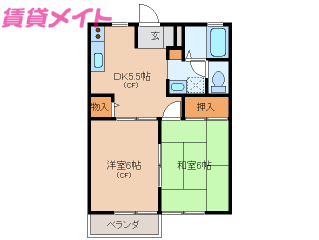 伊勢市鹿海町のアパートの間取り