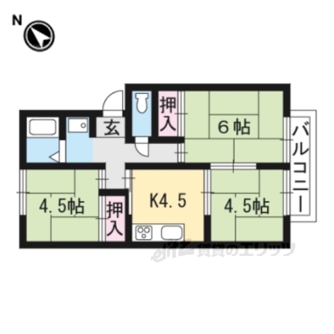 大津市大萱のアパートの間取り