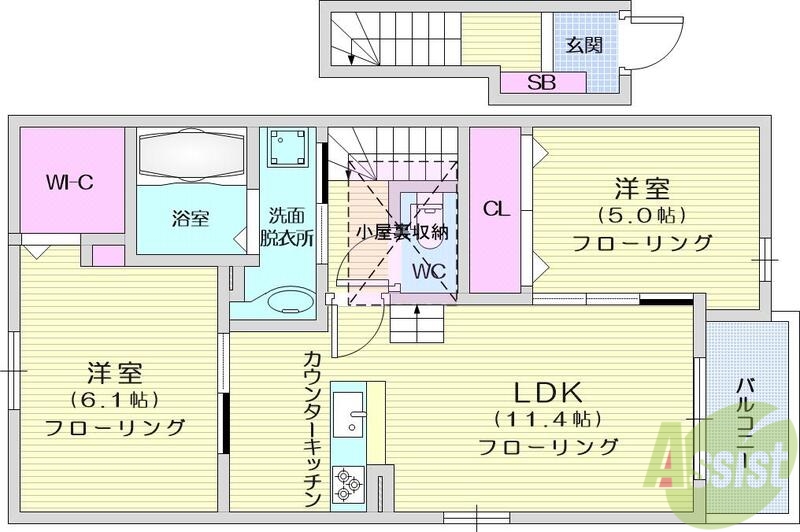 名取市飯野坂のアパートの間取り