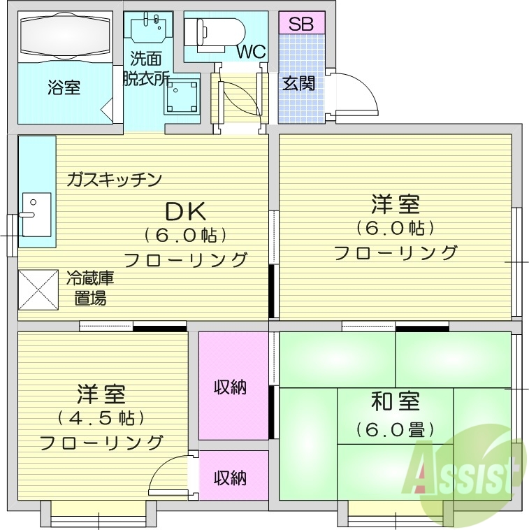 仙台市太白区八木山南のアパートの間取り