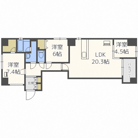 【札幌市中央区南三条西のマンションの間取り】