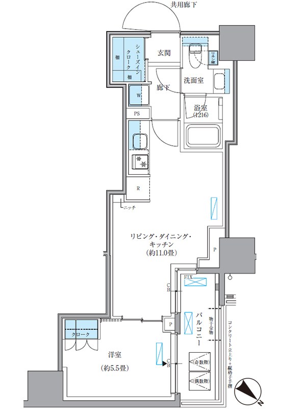 中央区東日本橋のマンションの間取り