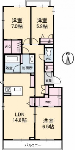 広島市安佐南区東原のマンションの間取り