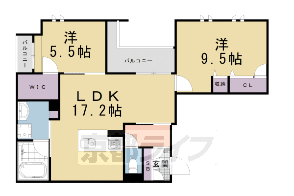 京都市南区西九条大国町のマンションの間取り