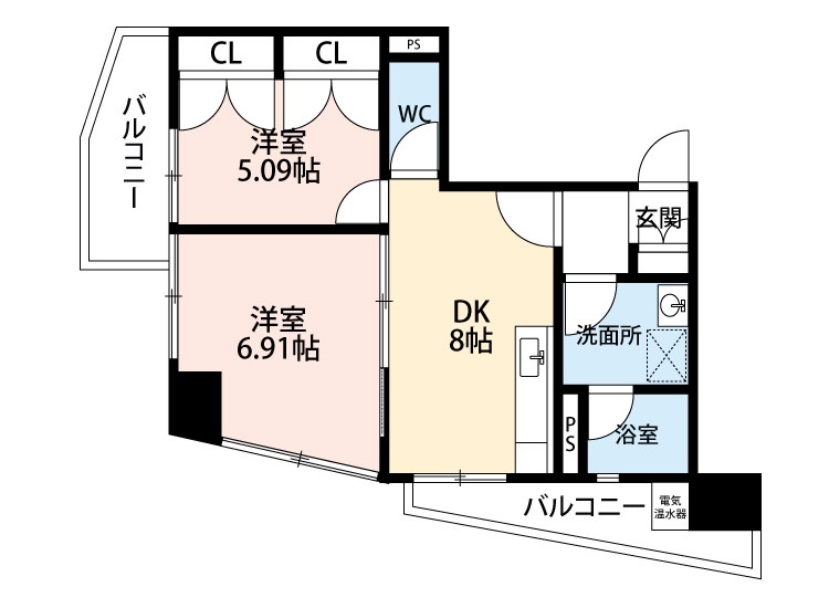 北九州市小倉北区馬借のマンションの間取り