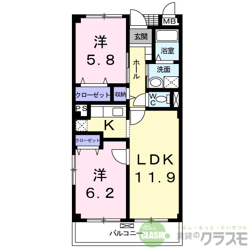 茨木市総持寺駅前町のマンションの間取り