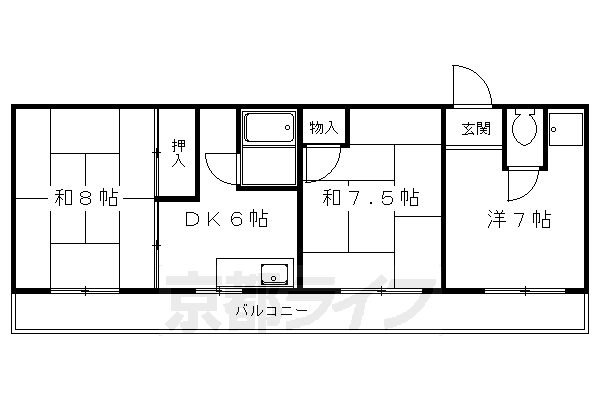 京都市左京区修学院高部町のマンションの間取り