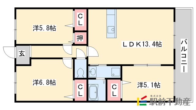 太宰府市朱雀のマンションの間取り